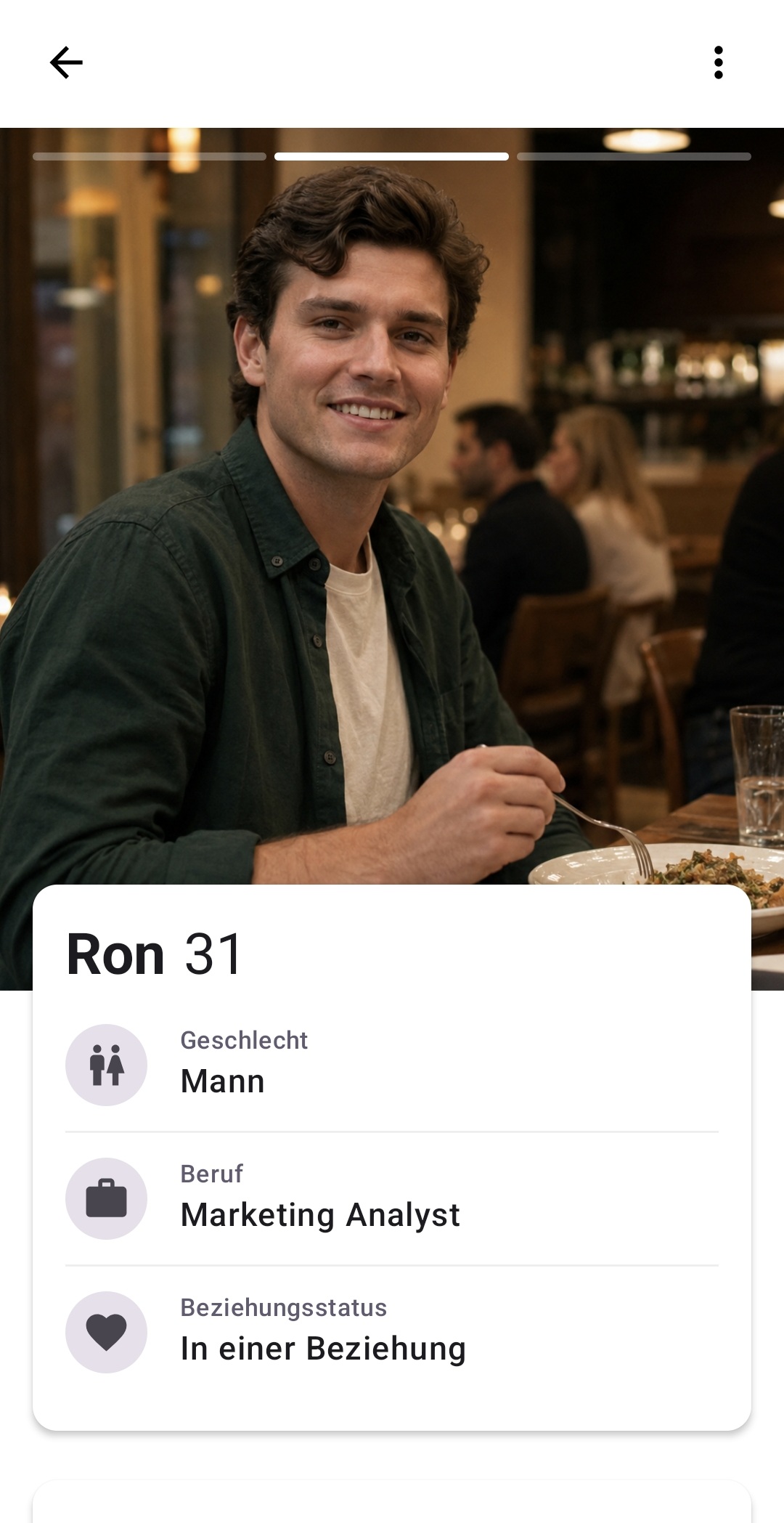 Vollständiges Beispielprofil Ron in der GetOn App