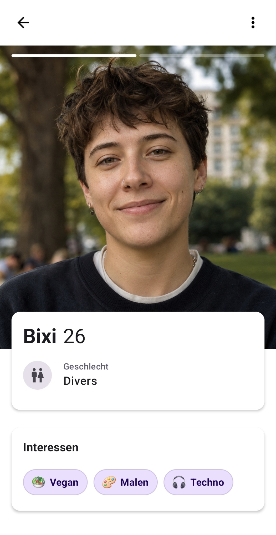 Vollständiges Beispielprofil Bixi in der GetOn App